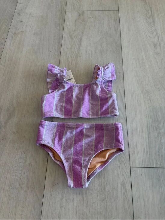 JCrew Other - JCrew Girls' shimmer-stripe ruffle bikini set size 4/5